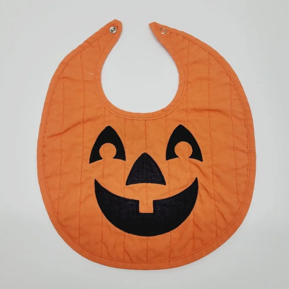 Vtg 1995 Pumpkin Jack-O-Lantern Playskool Baby Bib Snap Closure Cloth Embroidery